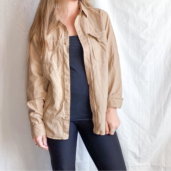 Linen Blend Neutral Button Up - Picture 1 of 7